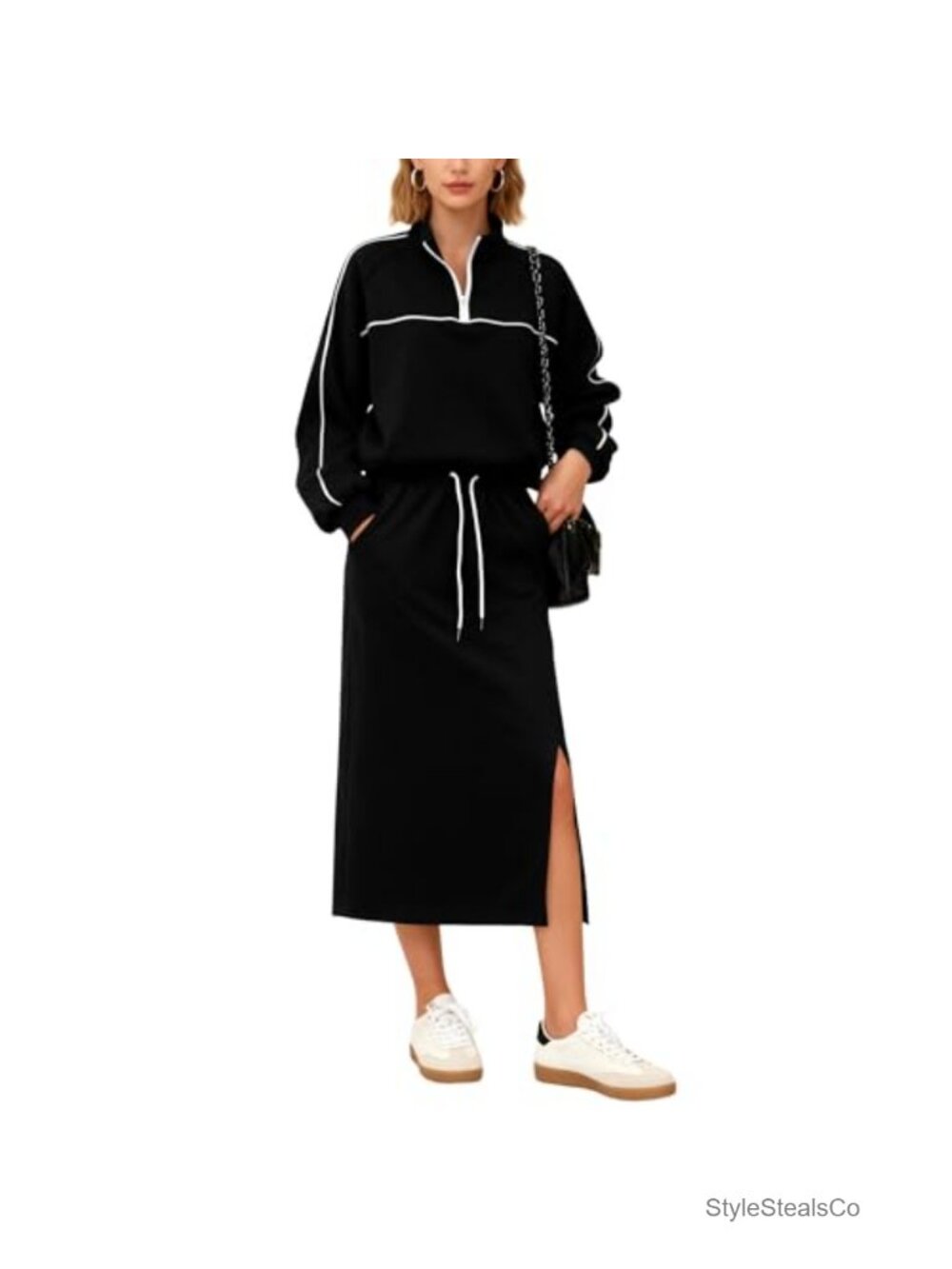 Women's 2 Piece Lounge Set Long Sleeve Top Midi Skirt Casual